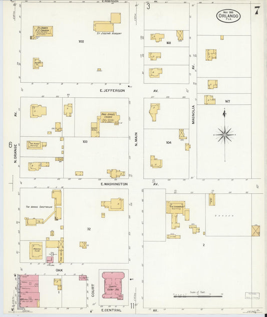 Sanborn Fire Insurance Map from Orlando, Orange County, Florida (1908), Sheet #0007 - Historic Sanborn Fire Insurance Map Print, vintage old map wall art, antique decor, genealogy gift, Florida Florida map