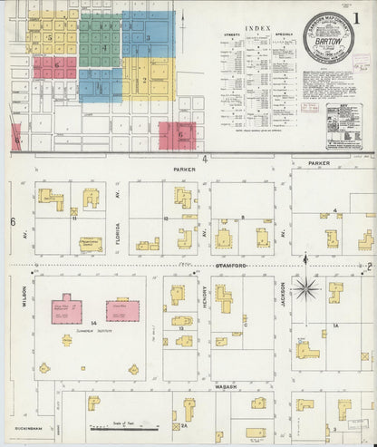 Sanborn Fire Insurance Map from Bartow, Polk County, Florida (1906), Sheet #0001 - Historic Sanborn Fire Insurance Map Print, vintage old map wall art, antique decor, genealogy gift, Florida Florida map