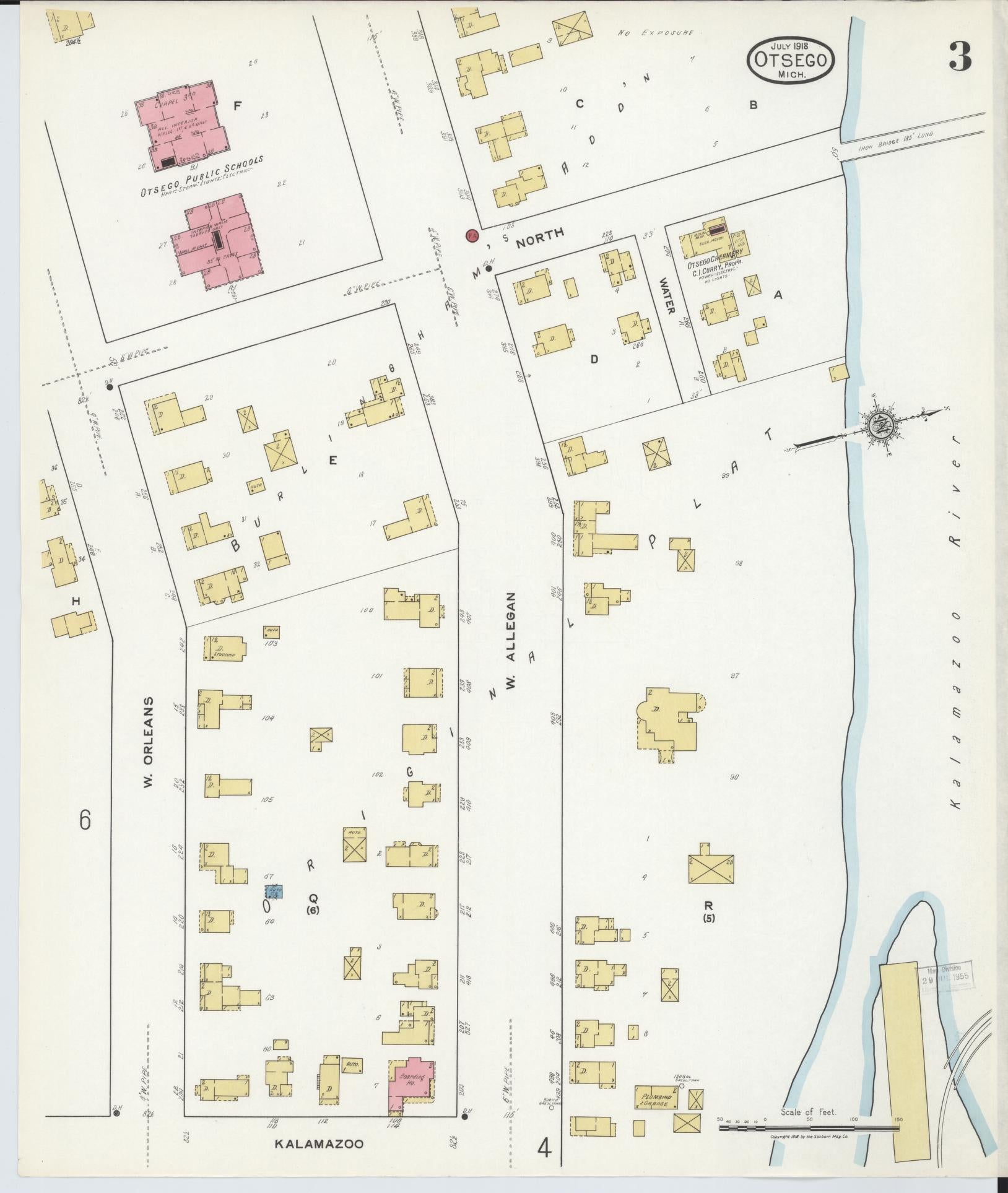 Sanborn Fire Insurance Map from Otsego, Allegan County, Michigan (1918), Sheet #0003 - Complete Map Set gallery image, historic Sanborn map, vintage wall art, Michigan Michigan