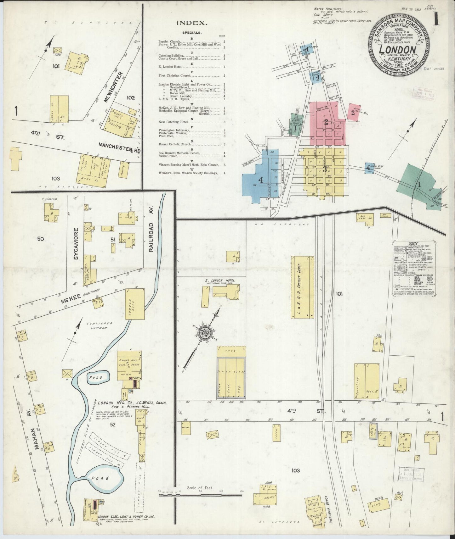 Sanborn Fire Insurance Map from London, Laurel County, Kentucky (1912), Sheet #0001 - Complete Map Set gallery image, historic Sanborn map, vintage wall art, Kentucky Kentucky
