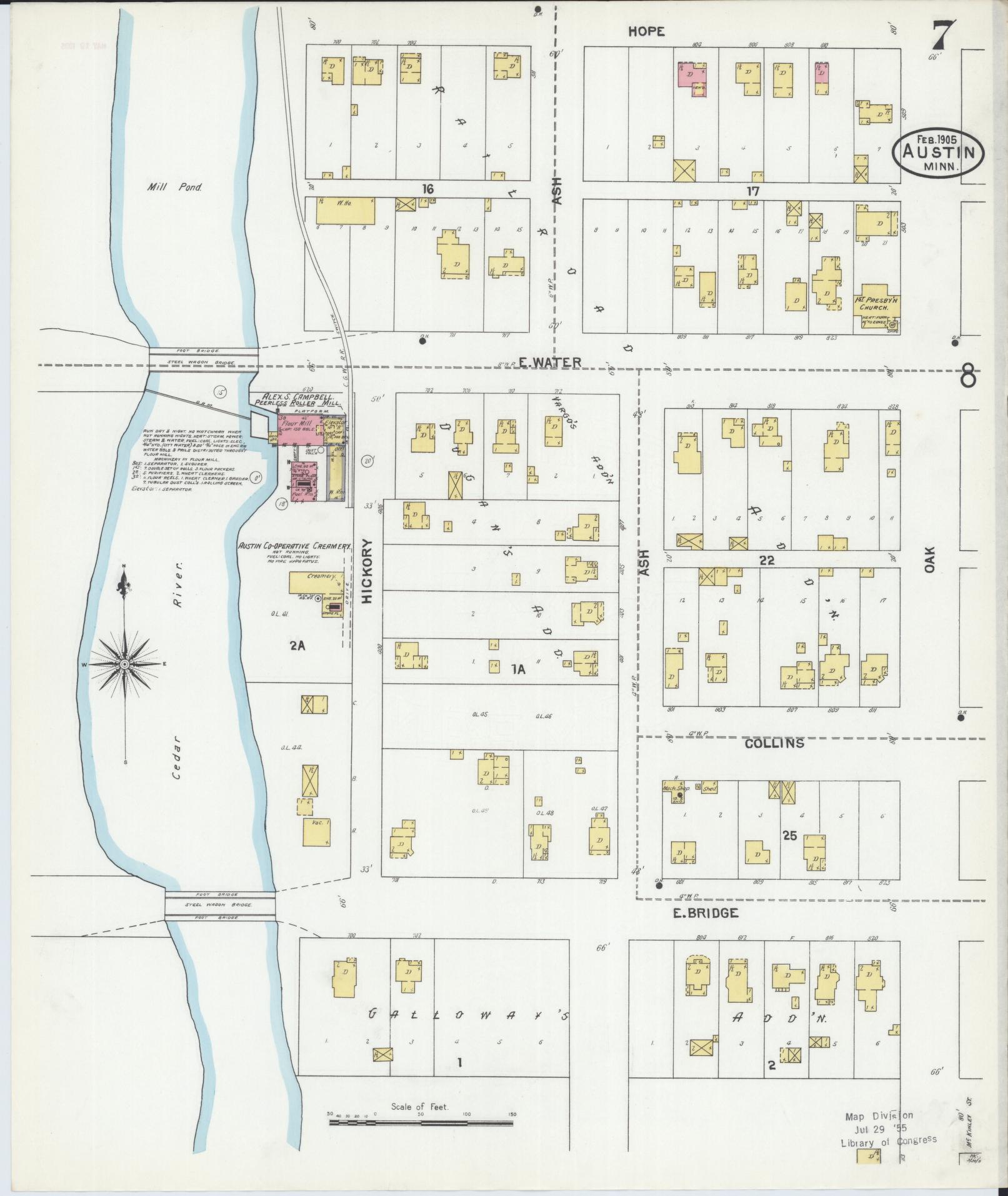 Sanborn Fire Insurance Map from Austin, Mower County, Minnesota (1905), Sheet #0007 - Complete Map Set gallery image, historic Sanborn map, vintage wall art, Minnesota Minnesota