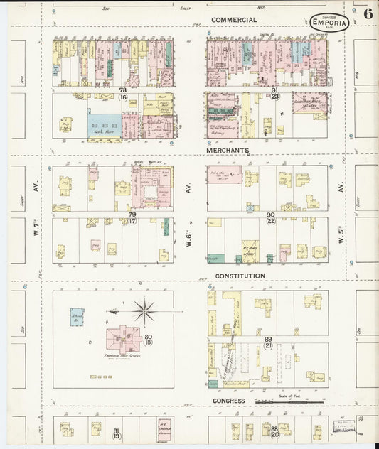 Sanborn Fire Insurance Map from Emporia, Lyon County, Kansas (1888), Sheet #0006 - Historic Sanborn Fire Insurance Map Print, vintage old map wall art, antique decor, genealogy gift, Kansas Kansas map