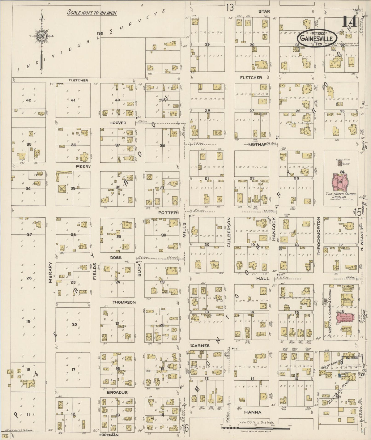 Sanborn Fire Insurance Map from Gainesville, Cooke County, Texas (1922), Sheet #0014 - Complete Map Set gallery image, historic Sanborn map, vintage wall art, Texas Texas