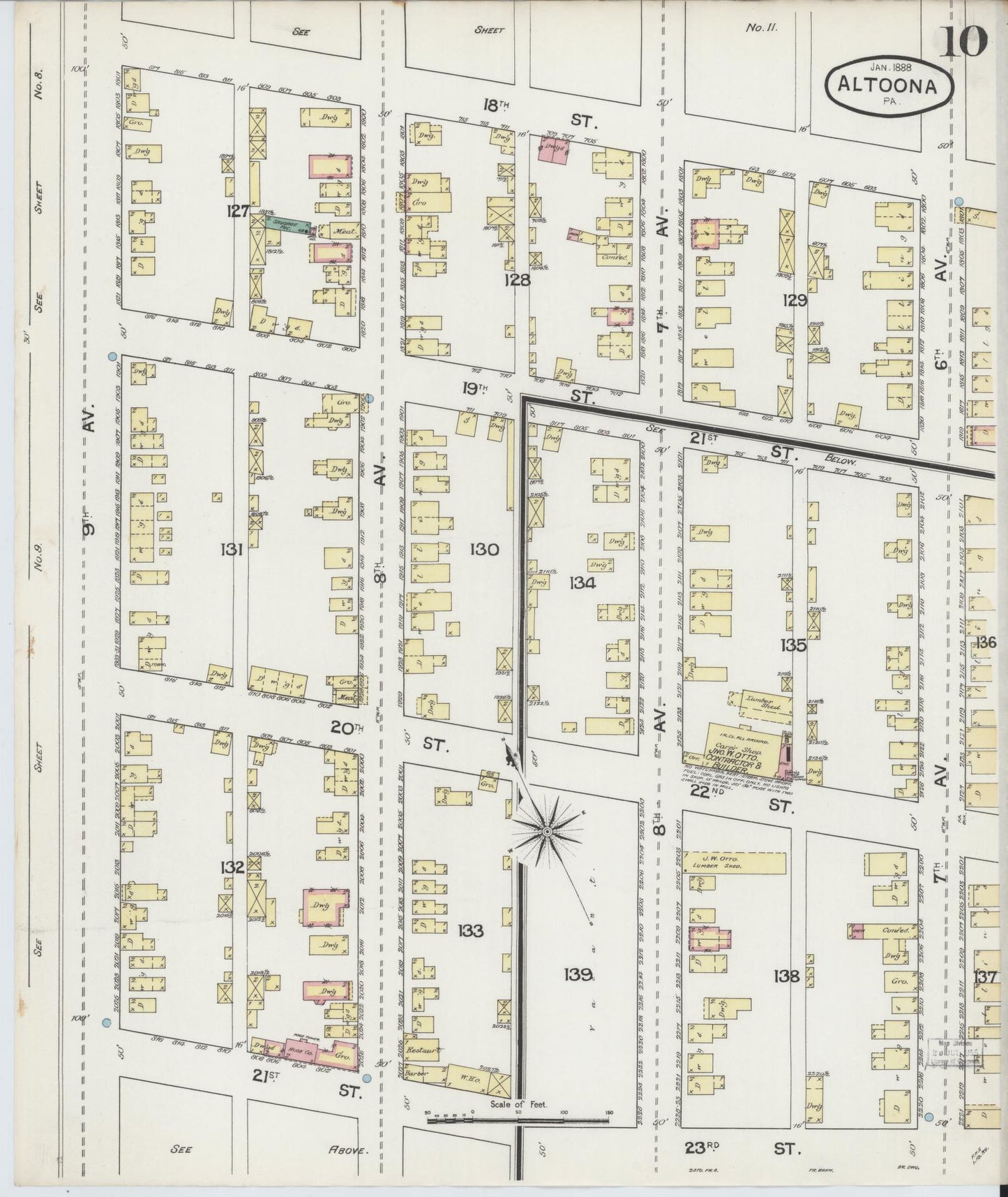 Sanborn Fire Insurance Map from Altoona, Blair County, Pennsylvania (1888), Sheet #0010 - Historic Sanborn Fire Insurance Map Print, vintage old map wall art, antique decor, genealogy gift, Pennsylvania Pennsylvania map