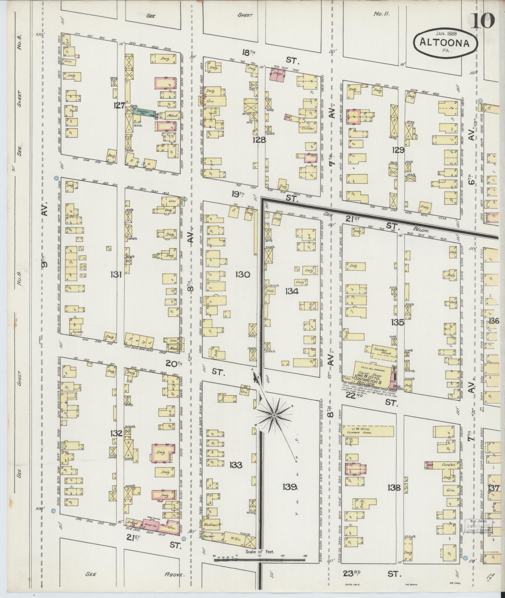 Sanborn Fire Insurance Map from Altoona, Blair County, Pennsylvania (1888), Sheet #0010 - Historic Sanborn Fire Insurance Map Print, vintage old map wall art, antique decor, genealogy gift, Pennsylvania Pennsylvania map