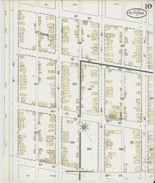 Sanborn Fire Insurance Map from Altoona, Blair County, Pennsylvania (1888), Sheet #0010 - Historic Sanborn Fire Insurance Map Print, vintage old map wall art, antique decor, genealogy gift, Pennsylvania Pennsylvania map