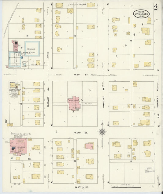 Sanborn Fire Insurance Map from Okmulgee, Okmulgee County, Oklahoma (1911), Sheet #0002 - Historic Sanborn Fire Insurance Map Print, vintage old map wall art, antique decor, genealogy gift, Oklahoma Oklahoma map