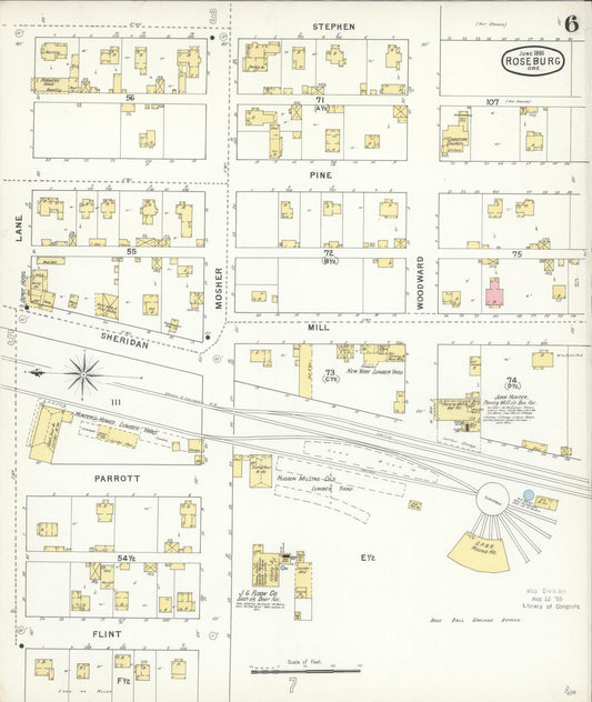 Sanborn Fire Insurance Map from Roseburg, Douglas County, Oregon (1895), Sheet #0006 - Historic Sanborn Fire Insurance Map Print, vintage old map wall art, antique decor, genealogy gift, Oregon Oregon map