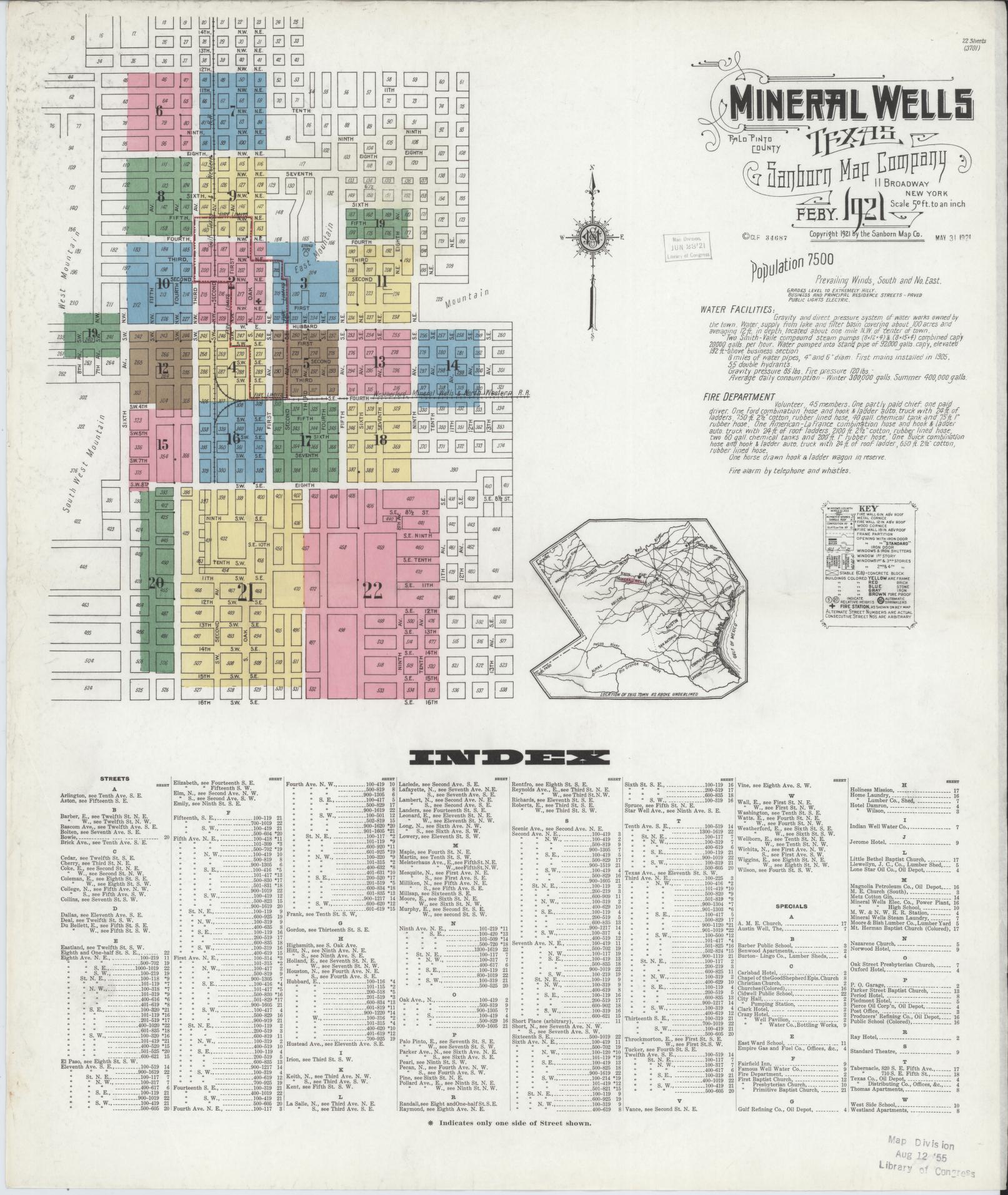 Sanborn Fire Insurance Map from Mineral Wells, Palo Pinto County, Texas. (1921) – Historic Sanborn Fire Insurance Map Print