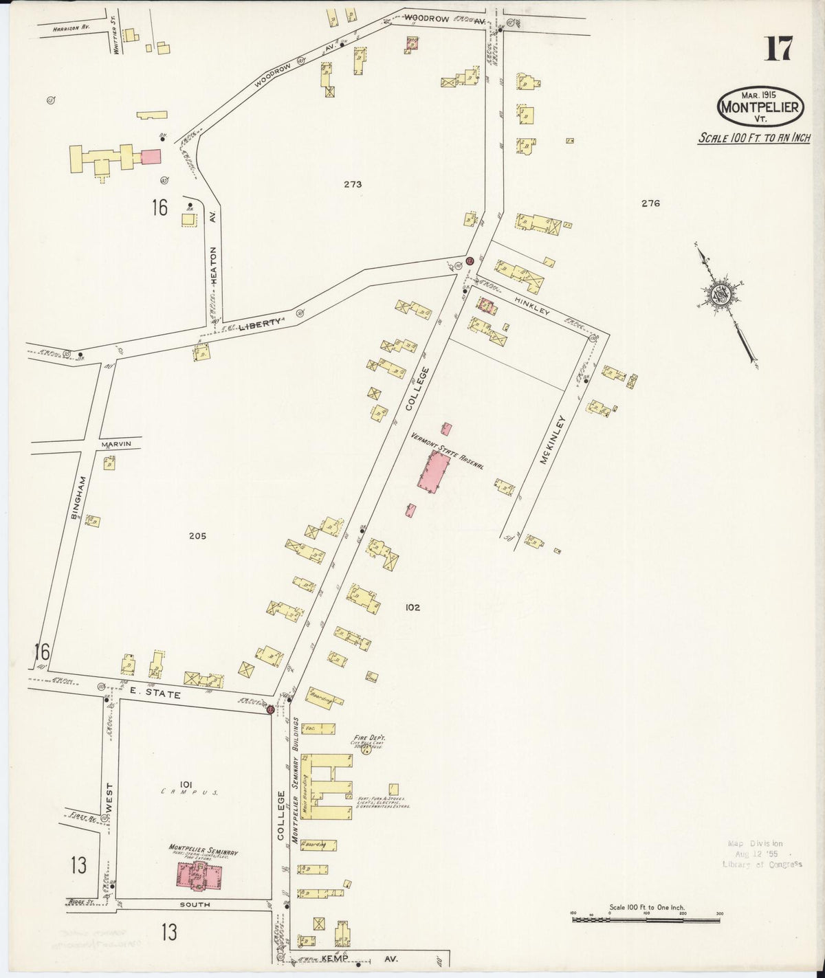 Sanborn Fire Insurance Map from Montpelier, Washington County, Vermont (1915), Sheet #0017 - Historic Sanborn Fire Insurance Map Print, vintage old map wall art, antique decor, genealogy gift, Vermont Vermont map