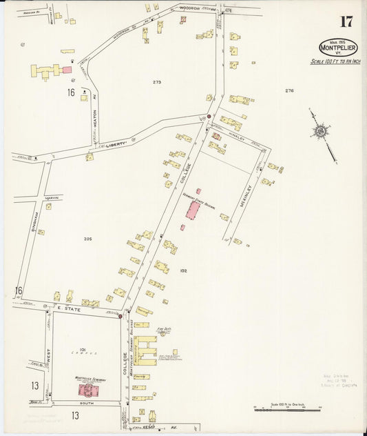 Sanborn Fire Insurance Map from Montpelier, Washington County, Vermont (1915), Sheet #0017 - Historic Sanborn Fire Insurance Map Print, vintage old map wall art, antique decor, genealogy gift, Vermont Vermont map