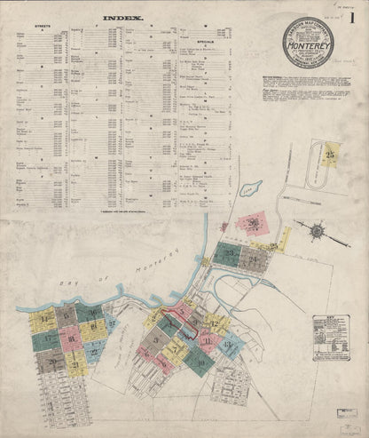 Sanborn Fire Insurance Map from Monterey, Monterey County, California (1912), Sheet #0001 - Complete Map Set gallery image, historic Sanborn map, vintage wall art, California California