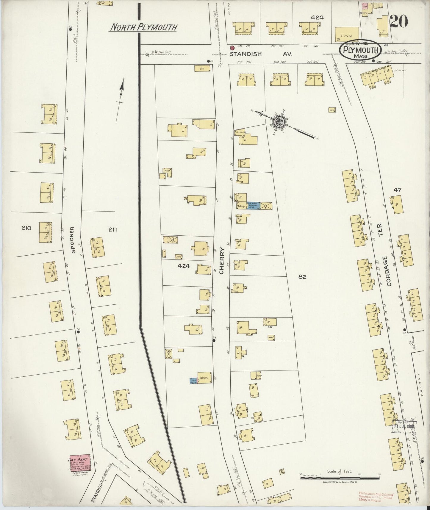 Sanborn Fire Insurance Map from Plymouth, Plymouth County, Massachusetts (1919), Sheet #0020 - Complete Map Set gallery image, historic Sanborn map, vintage wall art, Massachusetts Massachusetts