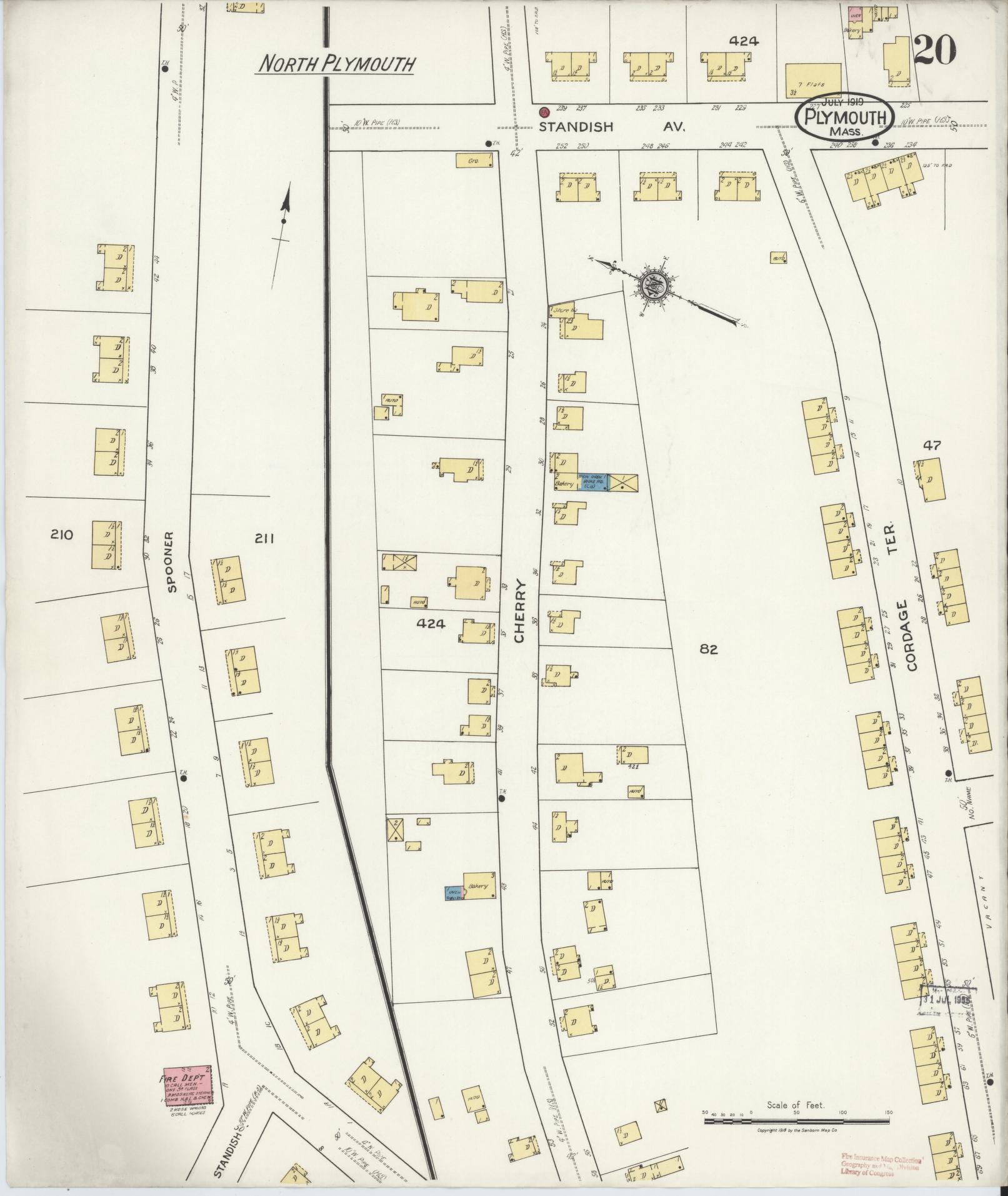 Sanborn Fire Insurance Map from Plymouth, Plymouth County, Massachusetts (1919), Sheet #0020 - Complete Map Set gallery image, historic Sanborn map, vintage wall art, Massachusetts Massachusetts