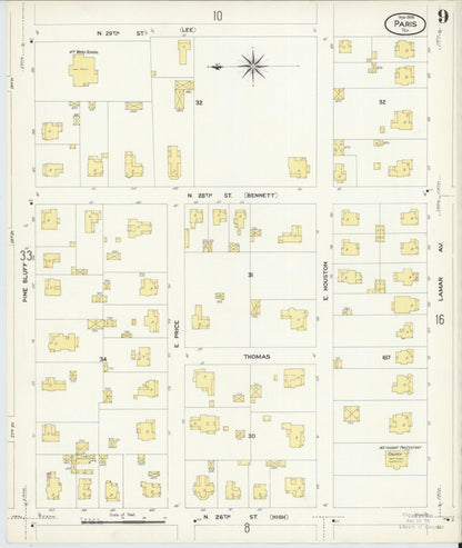 Sanborn Fire Insurance Map from Paris, Lamar County, Texas (1908), Sheet #0009 - Complete Map Set gallery image, historic Sanborn map, vintage wall art, Texas Texas