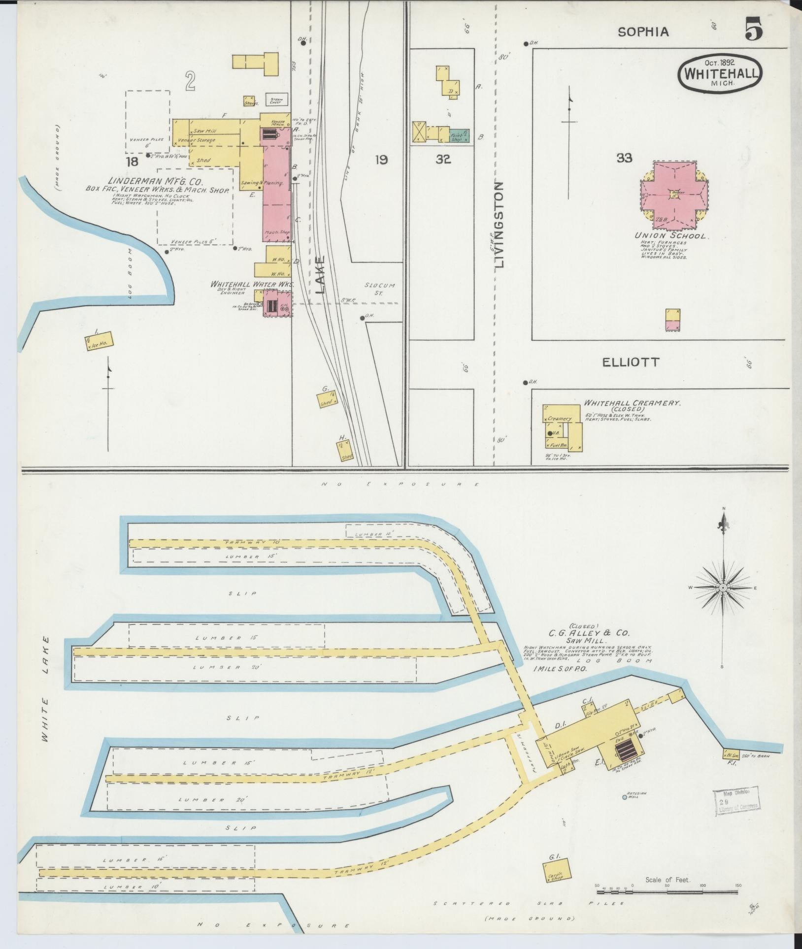 Sanborn Fire Insurance Map from Whitehall, Muskegon County, Michigan (1892), Sheet #0005 - Complete Map Set gallery image, historic Sanborn map, vintage wall art, Michigan Michigan