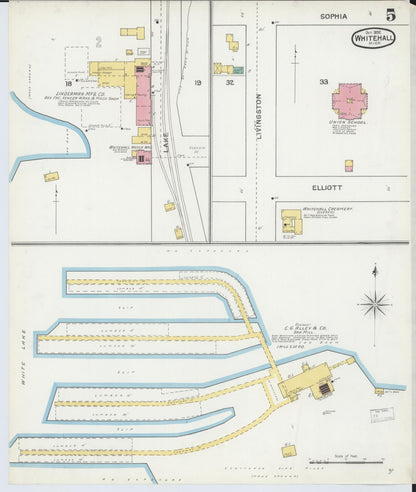 Sanborn Fire Insurance Map from Whitehall, Muskegon County, Michigan (1892), Sheet #0005 - Complete Map Set gallery image, historic Sanborn map, vintage wall art, Michigan Michigan
