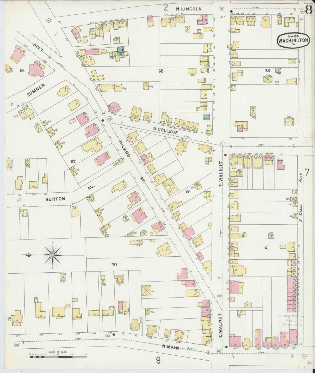 Sanborn Fire Insurance Map from Washington, Washington County, Pennsylvania (1896), Sheet #0008 - Historic Sanborn Fire Insurance Map Print, vintage old map wall art, antique decor, genealogy gift, Pennsylvania Pennsylvania map