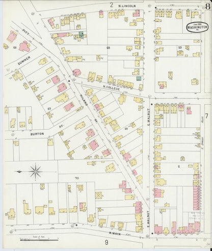 Sanborn Fire Insurance Map from Washington, Washington County, Pennsylvania (1896), Sheet #0008 - Historic Sanborn Fire Insurance Map Print, vintage old map wall art, antique decor, genealogy gift, Pennsylvania Pennsylvania map