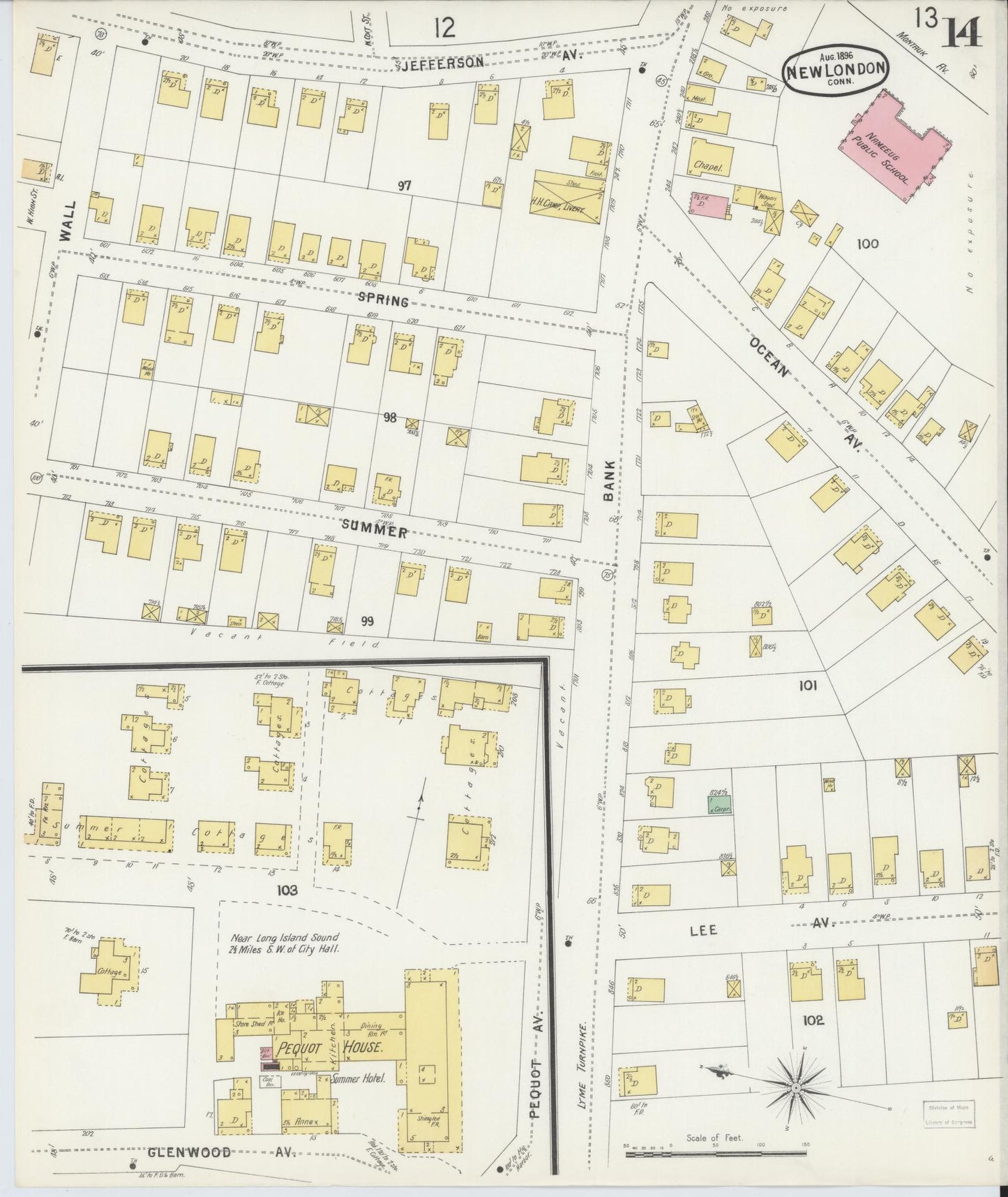 Sanborn Fire Insurance Map from New London, New London County, Connecticut (1896), Sheet #0014 - Complete Map Set gallery image, historic Sanborn map, vintage wall art, Connecticut Connecticut