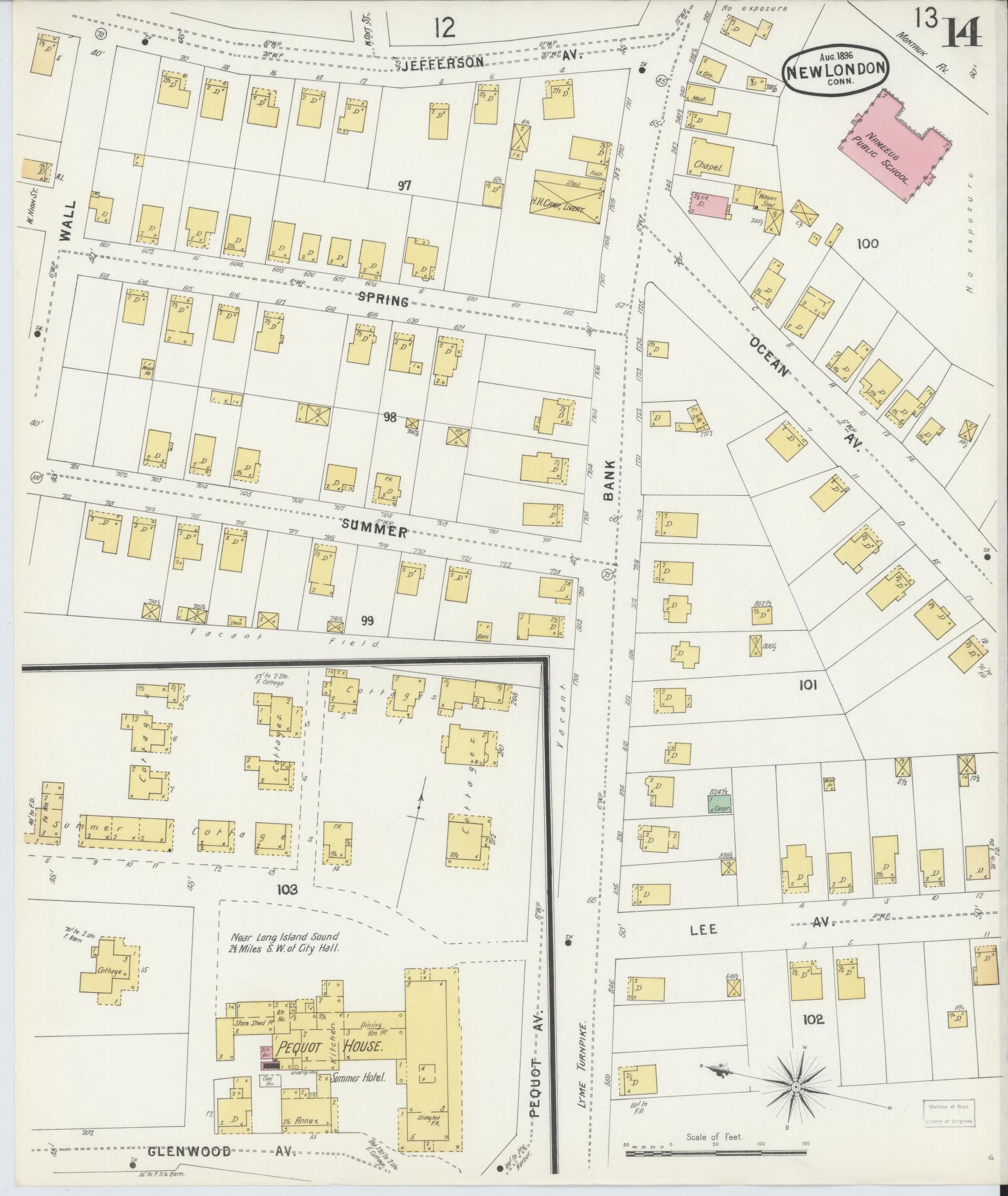 Sanborn Fire Insurance Map from New London, New London County, Connecticut (1896), Sheet #0014 - Complete Map Set gallery image, historic Sanborn map, vintage wall art, Connecticut Connecticut