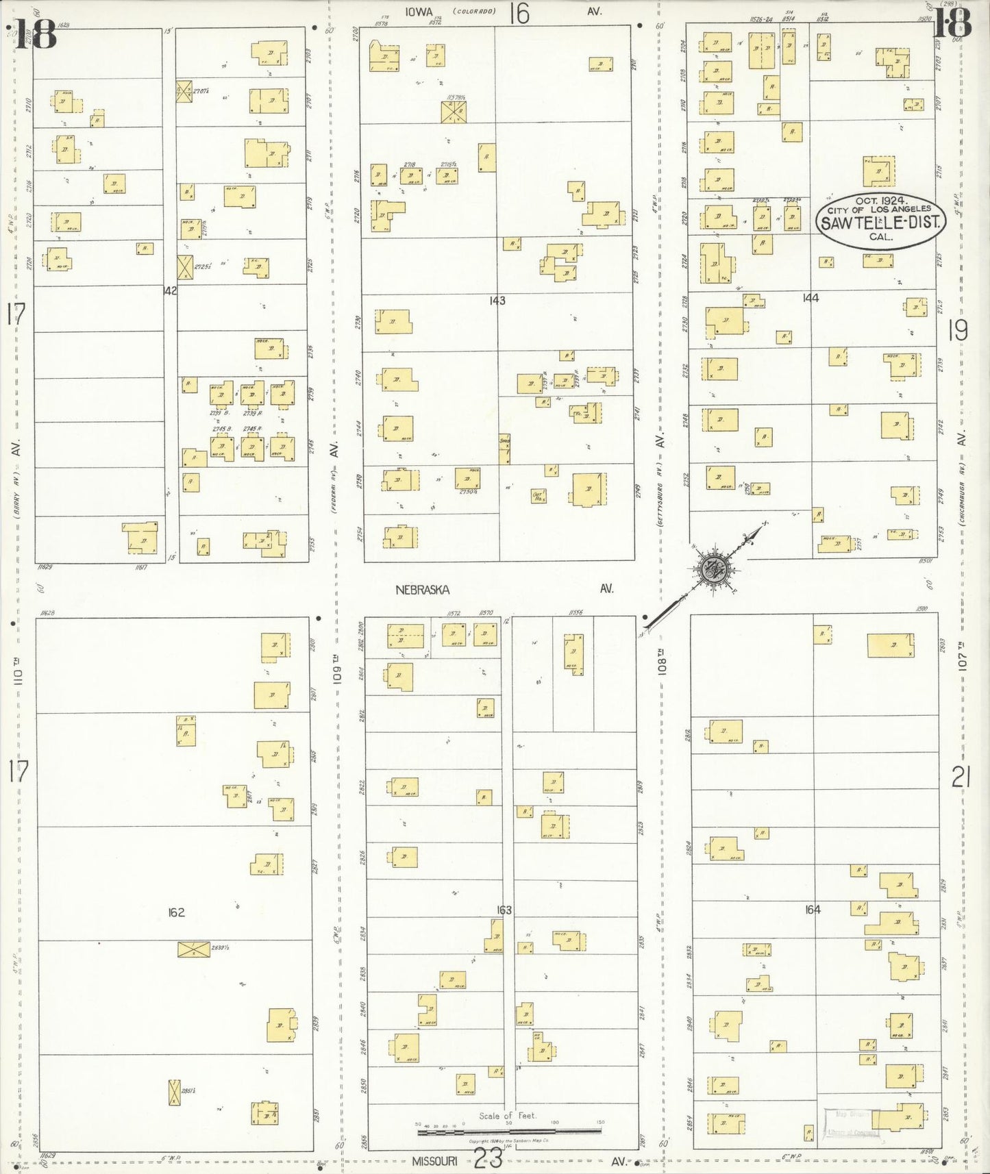 Sanborn Fire Insurance Map from Sawtelle, Los Angeles County, California (1924), Sheet #0018 - Complete Map Set gallery image, historic Sanborn map, vintage wall art, California California