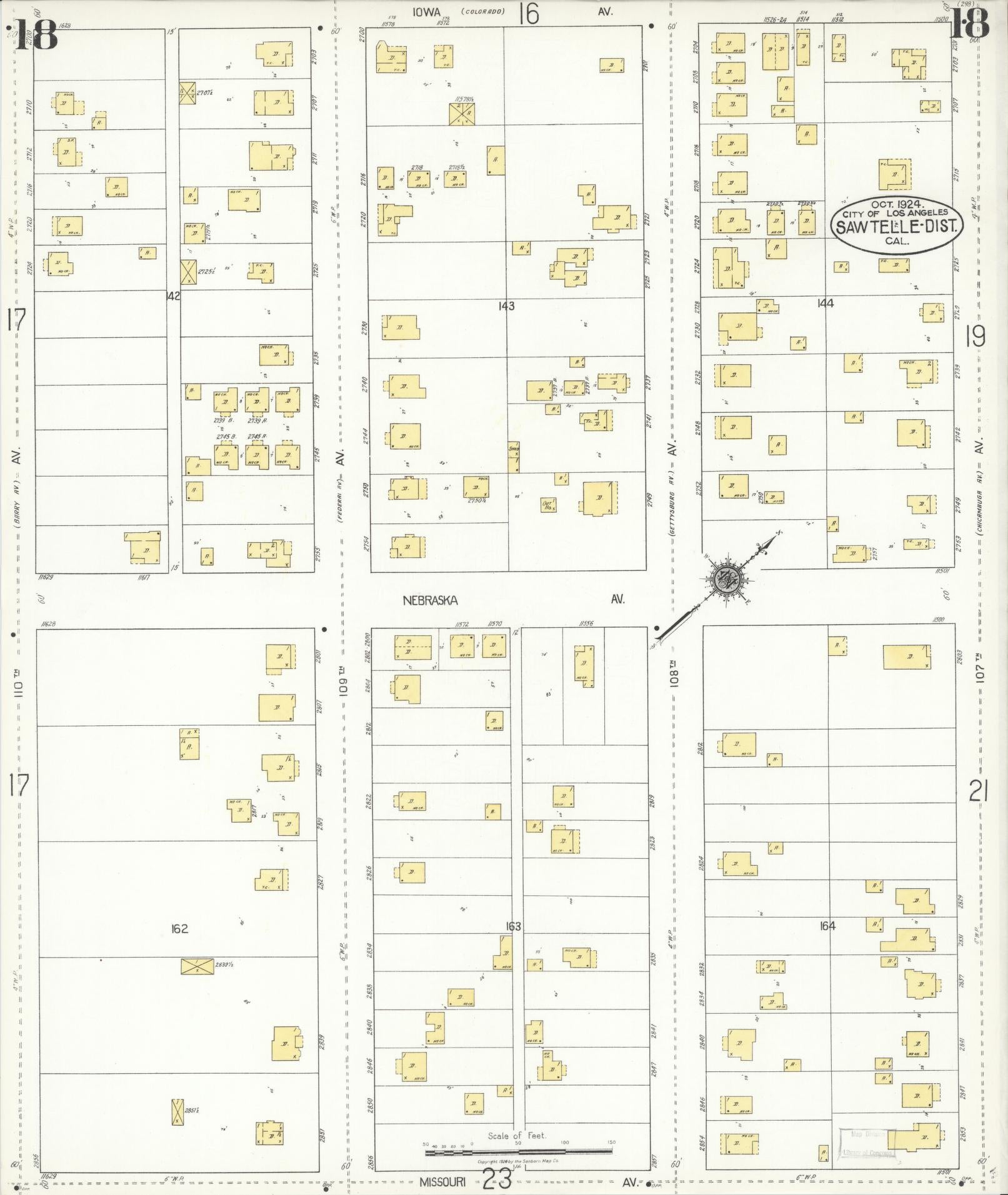 Sanborn Fire Insurance Map from Sawtelle, Los Angeles County, California (1924), Sheet #0018 - Complete Map Set gallery image, historic Sanborn map, vintage wall art, California California
