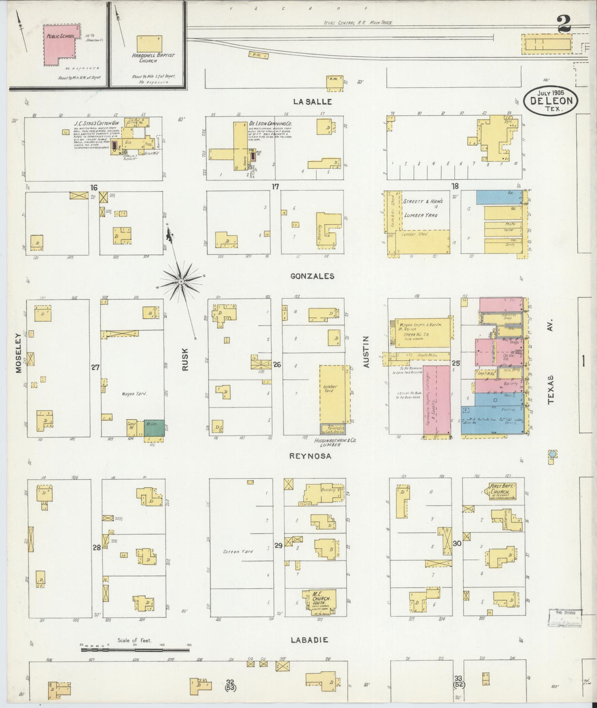 Sanborn Fire Insurance Map from De Leon, Comanche County, Texas (1905), Sheet #0002 - Historic Sanborn Fire Insurance Map Print, vintage old map wall art, antique decor, genealogy gift, Texas Texas map