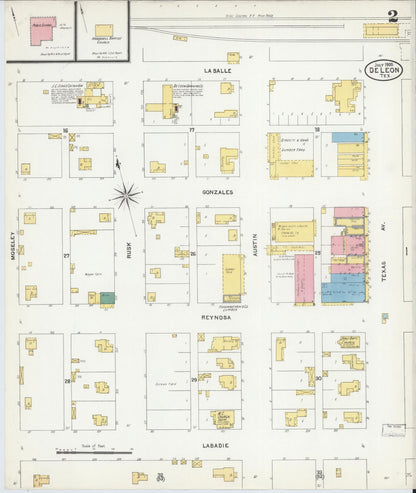 Sanborn Fire Insurance Map from De Leon, Comanche County, Texas (1905), Sheet #0002 - Historic Sanborn Fire Insurance Map Print, vintage old map wall art, antique decor, genealogy gift, Texas Texas map