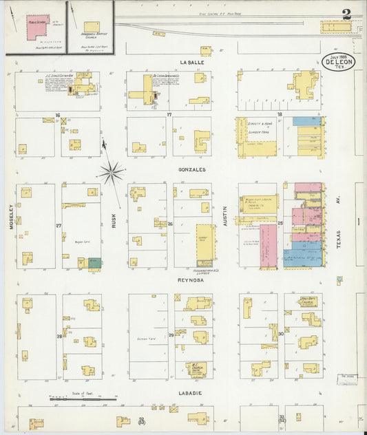 Sanborn Fire Insurance Map from De Leon, Comanche County, Texas (1905), Sheet #0002 - Historic Sanborn Fire Insurance Map Print, vintage old map wall art, antique decor, genealogy gift, Texas Texas map