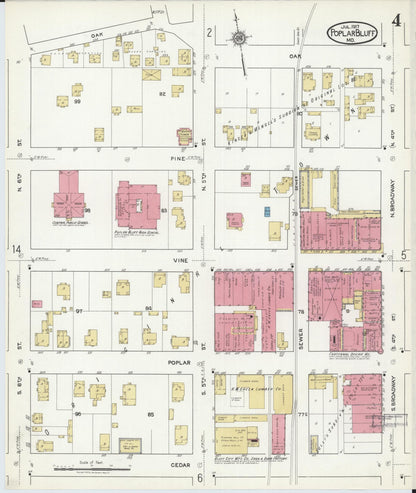 Sanborn Fire Insurance Map from Poplar Bluff, Butler County, Missouri (1917), Sheet #0004 - Complete Map Set gallery image, historic Sanborn map, vintage wall art, Missouri Missouri