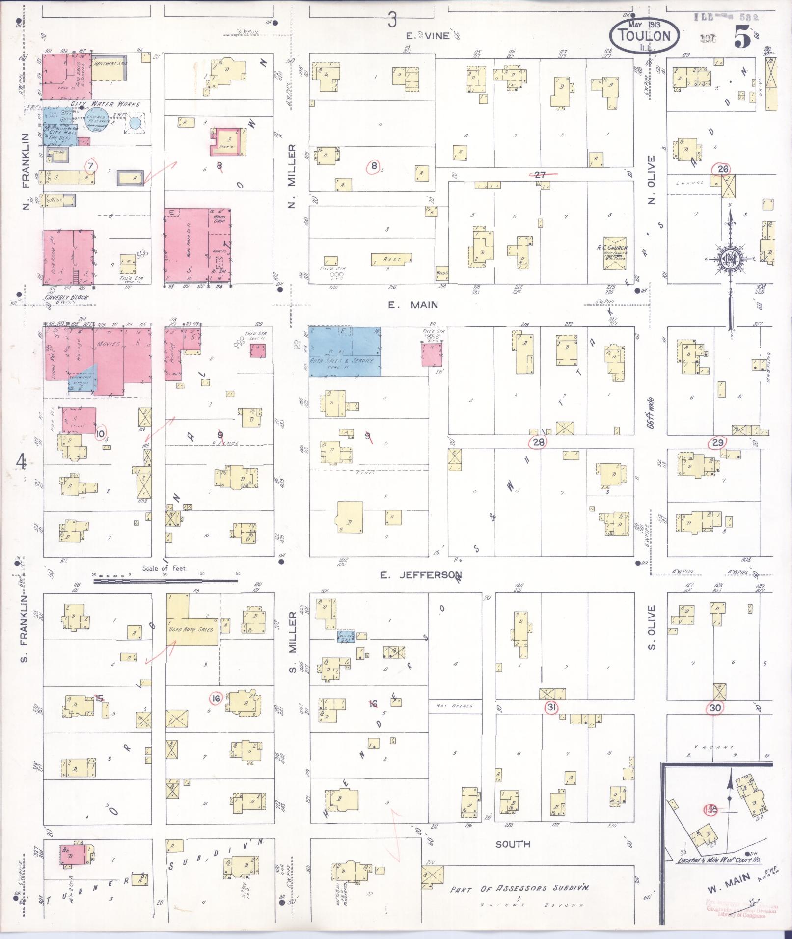 Sanborn Fire Insurance Map from Toulon, Stark County, Illinois (1913), Sheet #0005 - Complete Map Set gallery image, historic Sanborn map, vintage wall art, Illinois Illinois
