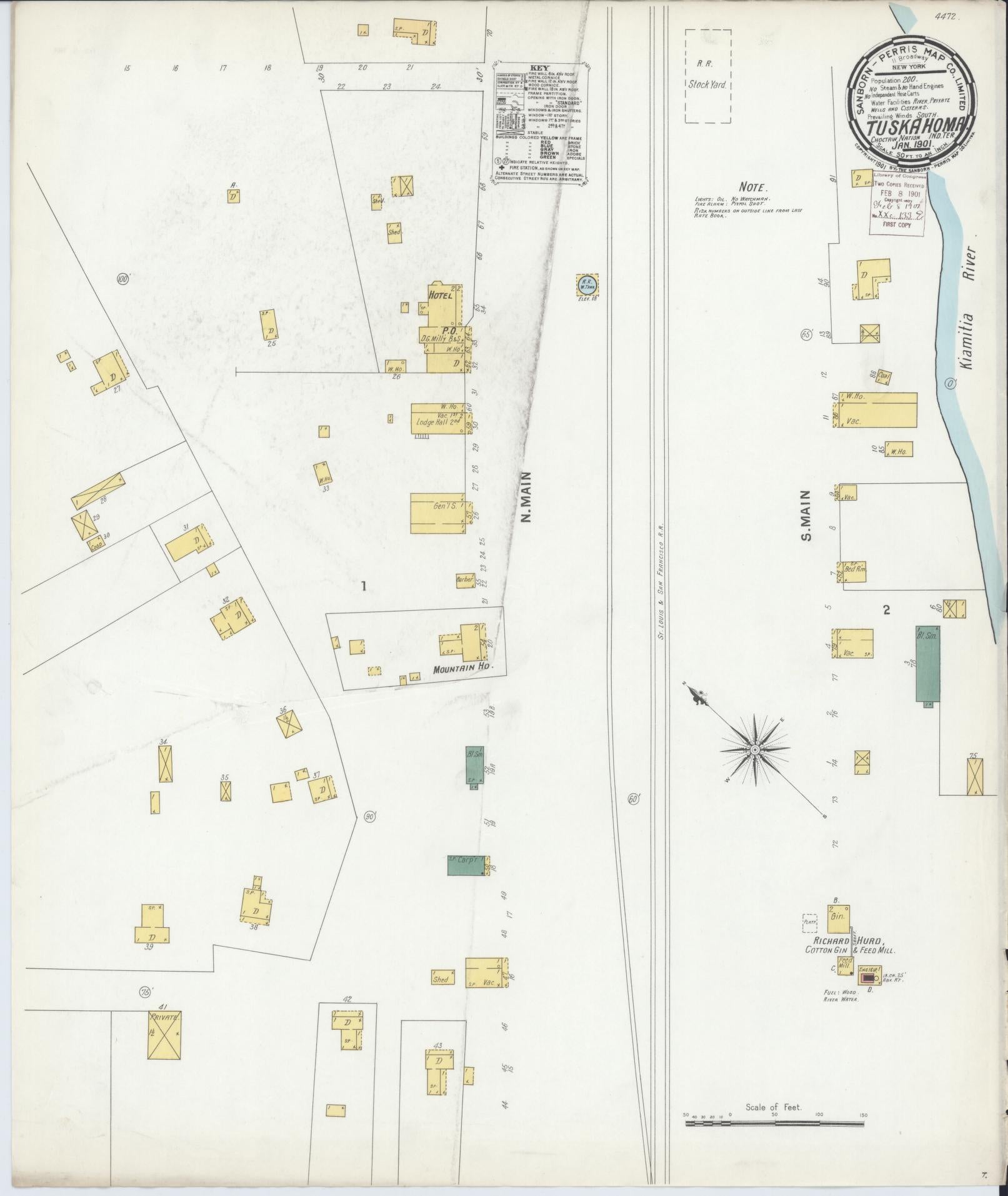 Sanborn Fire Insurance Map from Tuskahoma, Pushmataha County, Oklahoma (1901), Sheet #0001 - Historic Sanborn Fire Insurance Map Print, vintage old map wall art, antique decor, genealogy gift, Oklahoma Oklahoma map