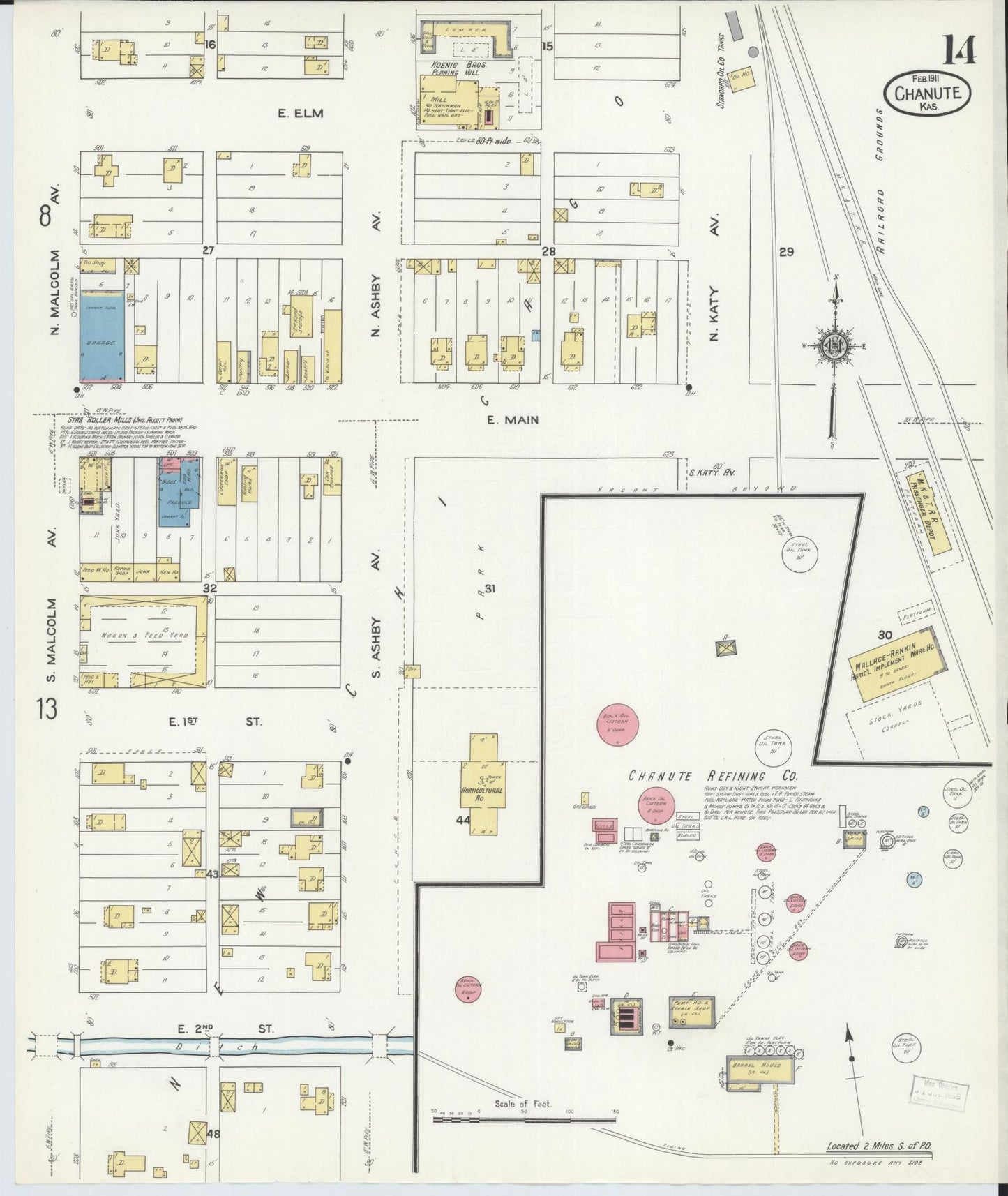 Sanborn Fire Insurance Map from Chanute, Neosho County, Kansas (1911), Sheet #0014 - Complete Map Set gallery image, historic Sanborn map, vintage wall art, Kansas Kansas