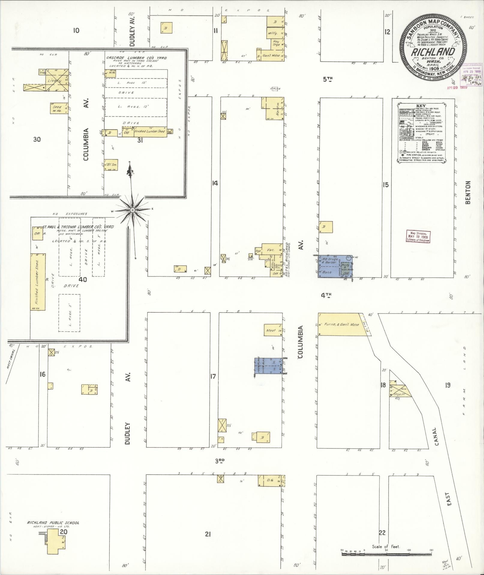Sanborn Fire Insurance Map from Richland, Benton County, Washington (1909), Sheet #0001 - Historic Sanborn Fire Insurance Map Print, vintage old map wall art, antique decor, genealogy gift, Washington Washington map