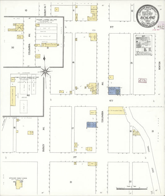 Sanborn Fire Insurance Map from Richland, Benton County, Washington (1909), Sheet #0001 - Historic Sanborn Fire Insurance Map Print, vintage old map wall art, antique decor, genealogy gift, Washington Washington map