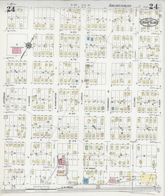 Sanborn Fire Insurance Map from Grand Island, Hall County, Nebraska (1924), Sheet #0024 - Historic Sanborn Fire Insurance Map Print, vintage old map wall art, antique decor, genealogy gift, Nebraska Nebraska map