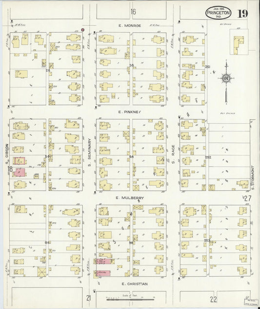 Sanborn Fire Insurance Map from Princeton, Gibson County, Indiana (1914), Sheet #0019 - Historic Sanborn Fire Insurance Map Print, vintage old map wall art, antique decor, genealogy gift, Indiana Indiana map