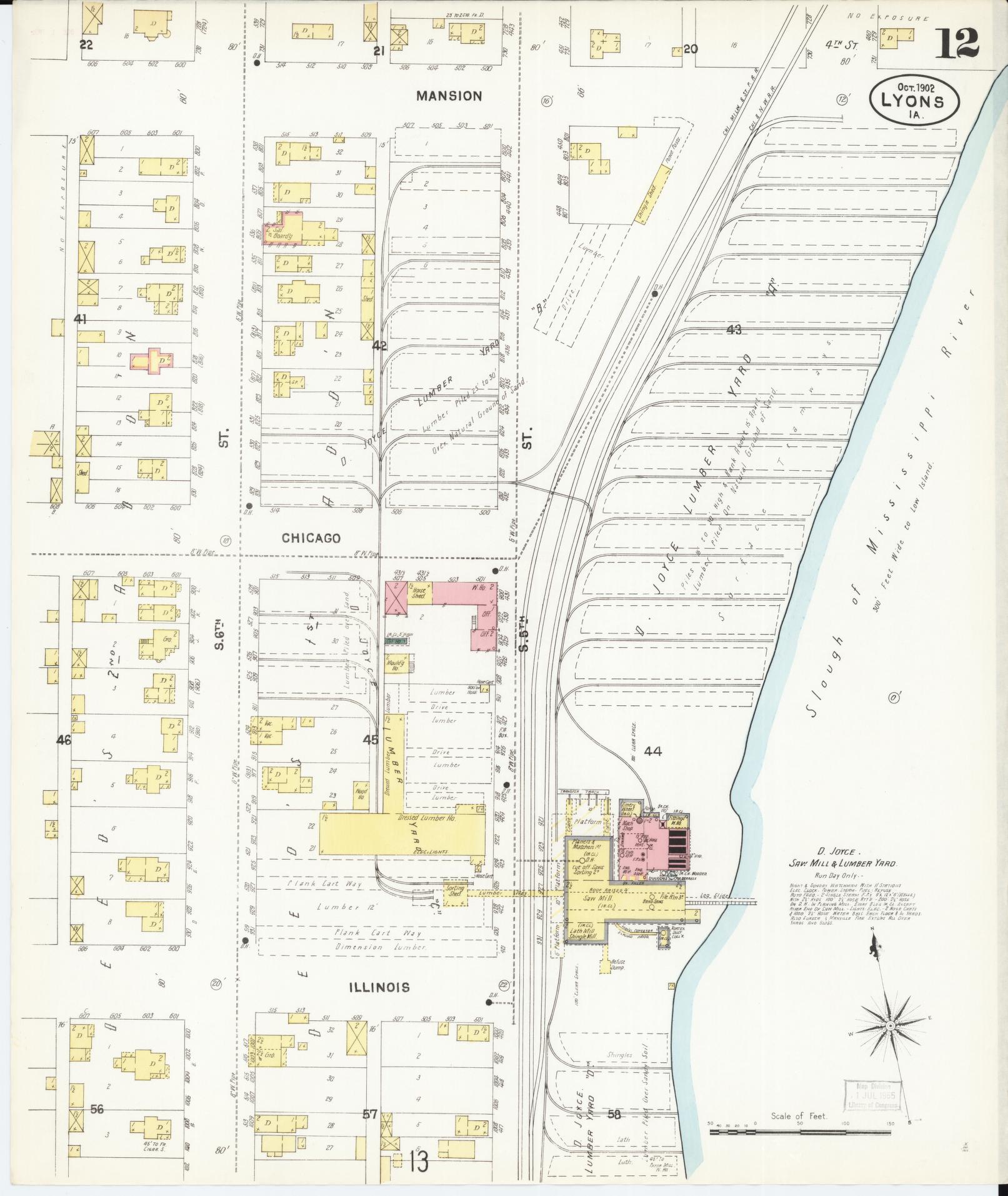 Sanborn Fire Insurance Map from Lyons, Clinton County, Iowa (1902), Sheet #0012 - Historic Sanborn Fire Insurance Map Print, vintage old map wall art