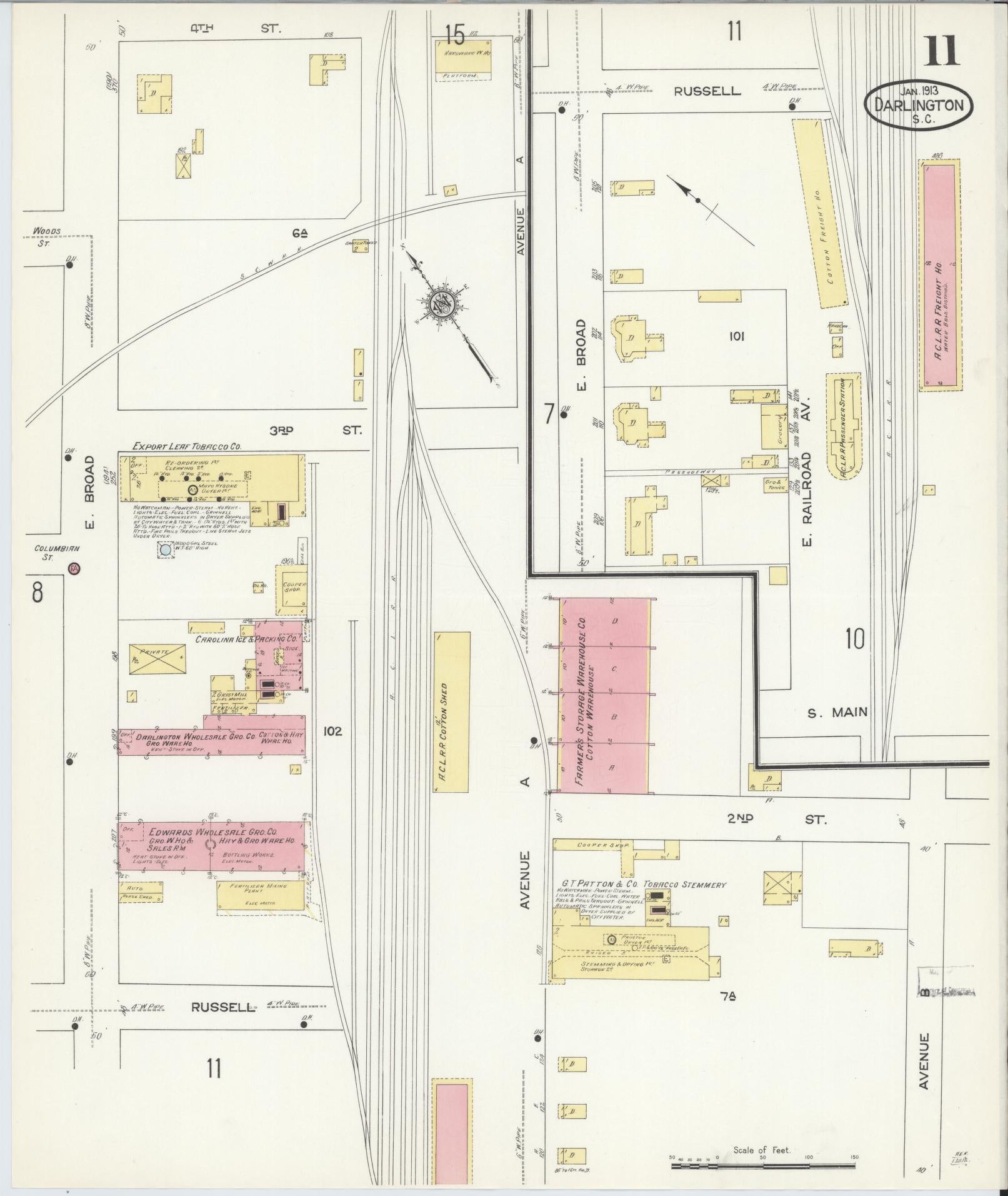 Sanborn Fire Insurance Map from Darlington, Darlington County, South Carolina (1913), Sheet #0011 - Historic Sanborn Fire Insurance Map Print, vintage old map wall art, antique decor, genealogy gift, South Carolina South Carolina map