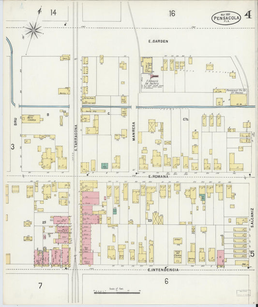 Sanborn Fire Insurance Map from Pensacola, Escambia County, Florida (1897), Sheet #0004 - Historic Sanborn Fire Insurance Map Print, vintage old map wall art, antique decor, genealogy gift, Florida Florida map