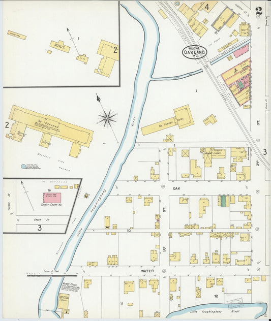 Sanborn Fire Insurance Map from Oakland, Garrett County, Maryland (1904), Sheet #0002 - Historic Sanborn Fire Insurance Map Print, vintage old map wall art