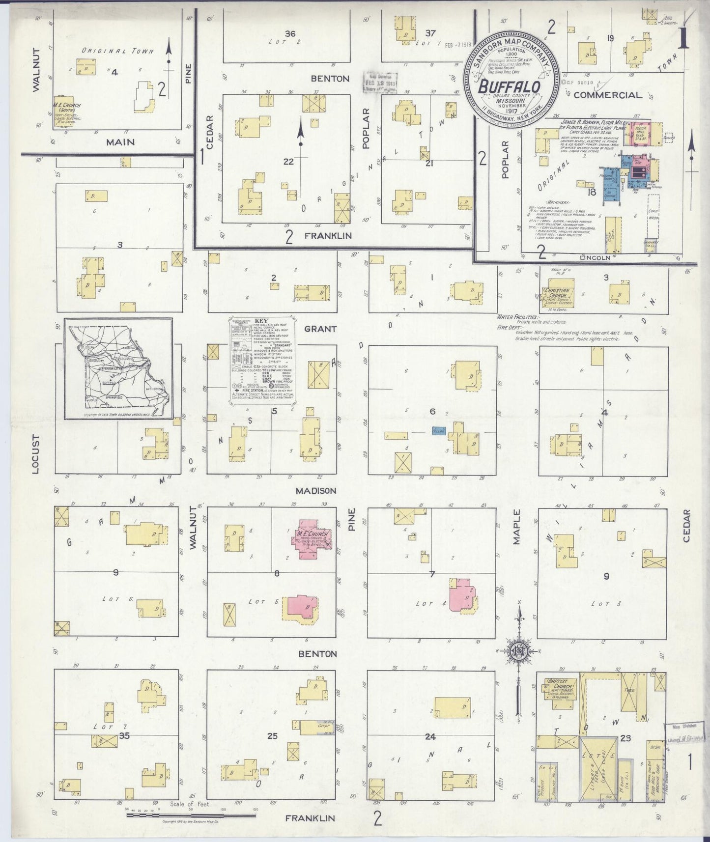 Sanborn Fire Insurance Map from Buffalo, Dallas County, Missouri (1917), Sheet #0001 - Complete Map Set gallery image, historic Sanborn map, vintage wall art, Missouri Missouri