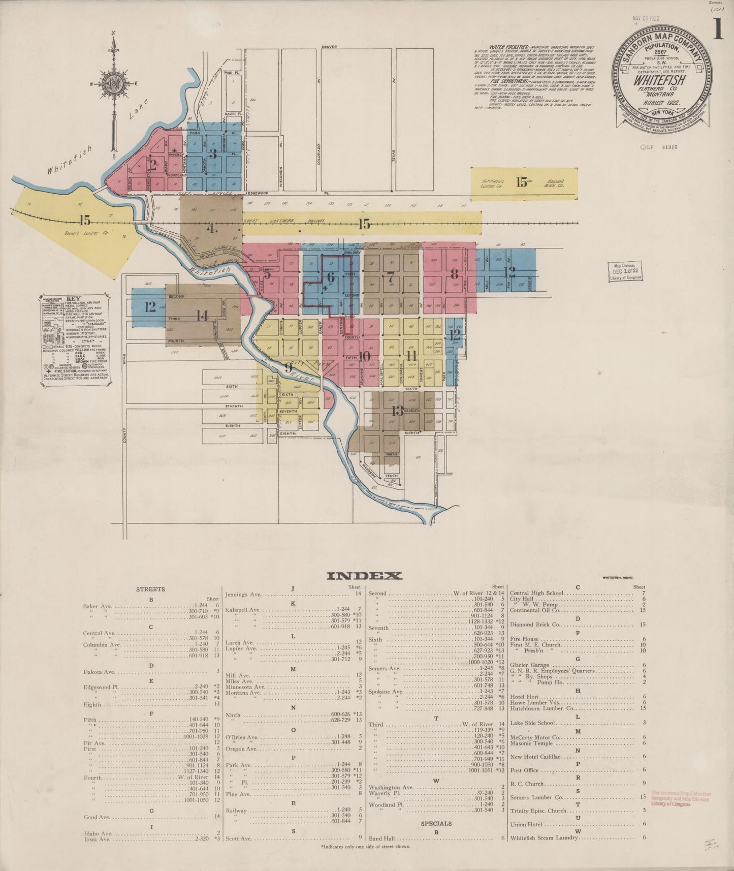 Sanborn Fire Insurance Map from Whitefish, Flathead County, Montana (1922), Sheet #0001 - Complete Map Set gallery image, historic Sanborn map, vintage wall art, Montana Montana