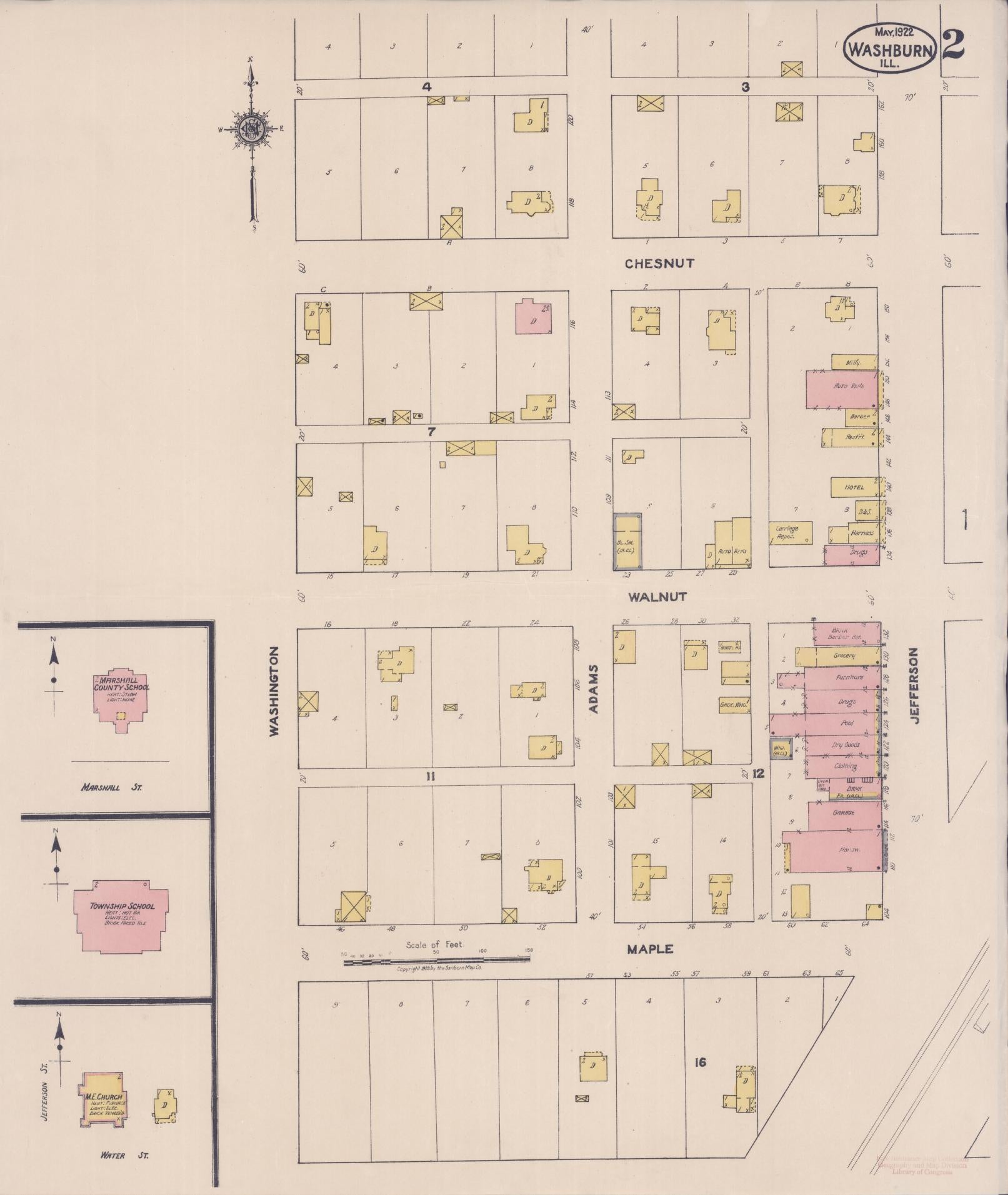Sanborn Fire Insurance Map from Washburn, Woodford County, Illinois (1922), Sheet #0002 - Historic Sanborn Fire Insurance Map Print, vintage old map wall art, antique decor, genealogy gift, Illinois Illinois map