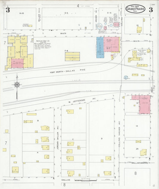 Sanborn Fire Insurance Map from Grand Prairie, Dallas County, Texas (1929), Sheet #0003 - Historic Sanborn Fire Insurance Map Print, vintage old map wall art, antique decor, genealogy gift, Texas Texas map