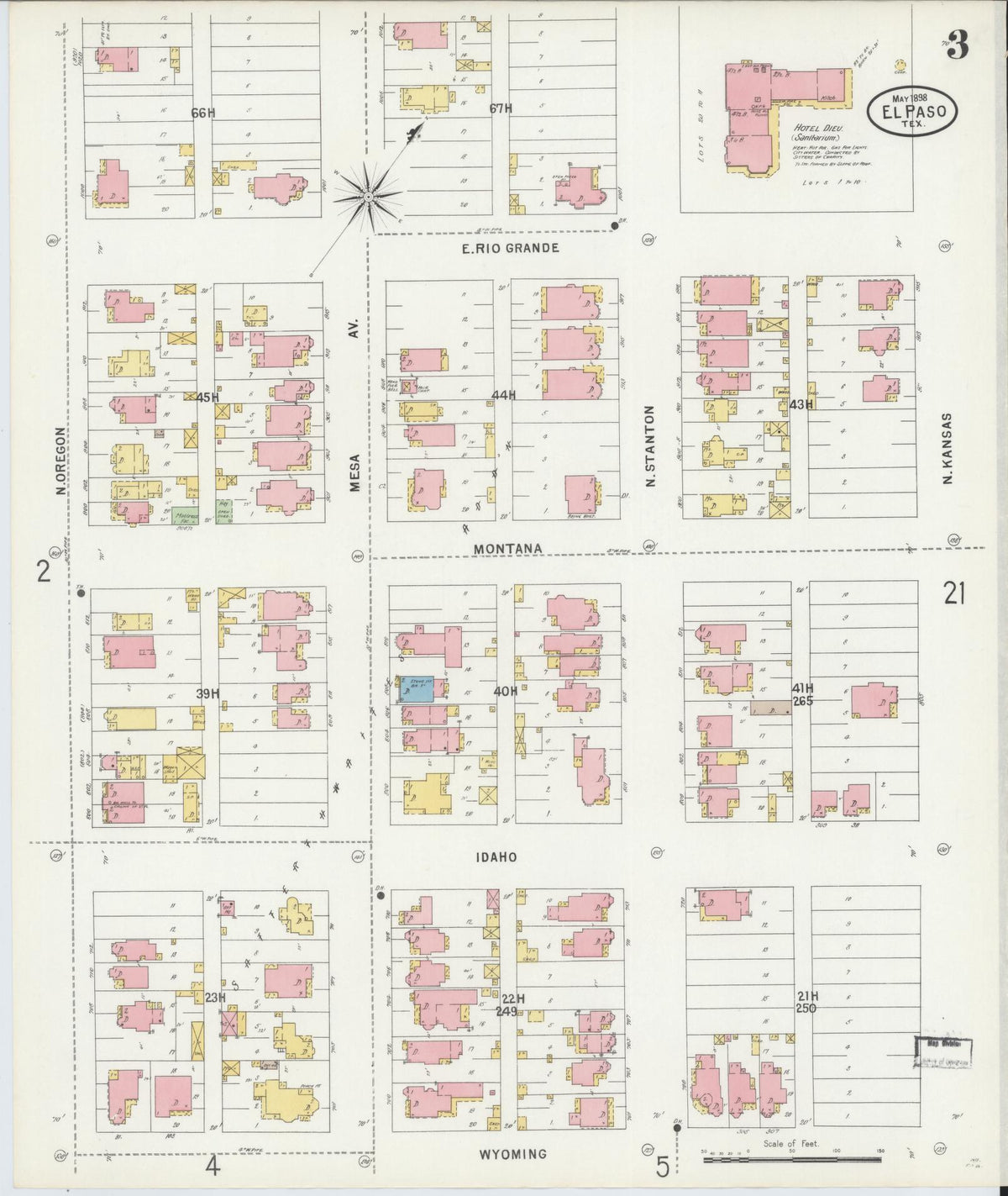 Sanborn Fire Insurance Map from El Paso, El Paso County, Texas (1898), Sheet #0003 - Complete Map Set gallery image, historic Sanborn map, vintage wall art, Texas Texas