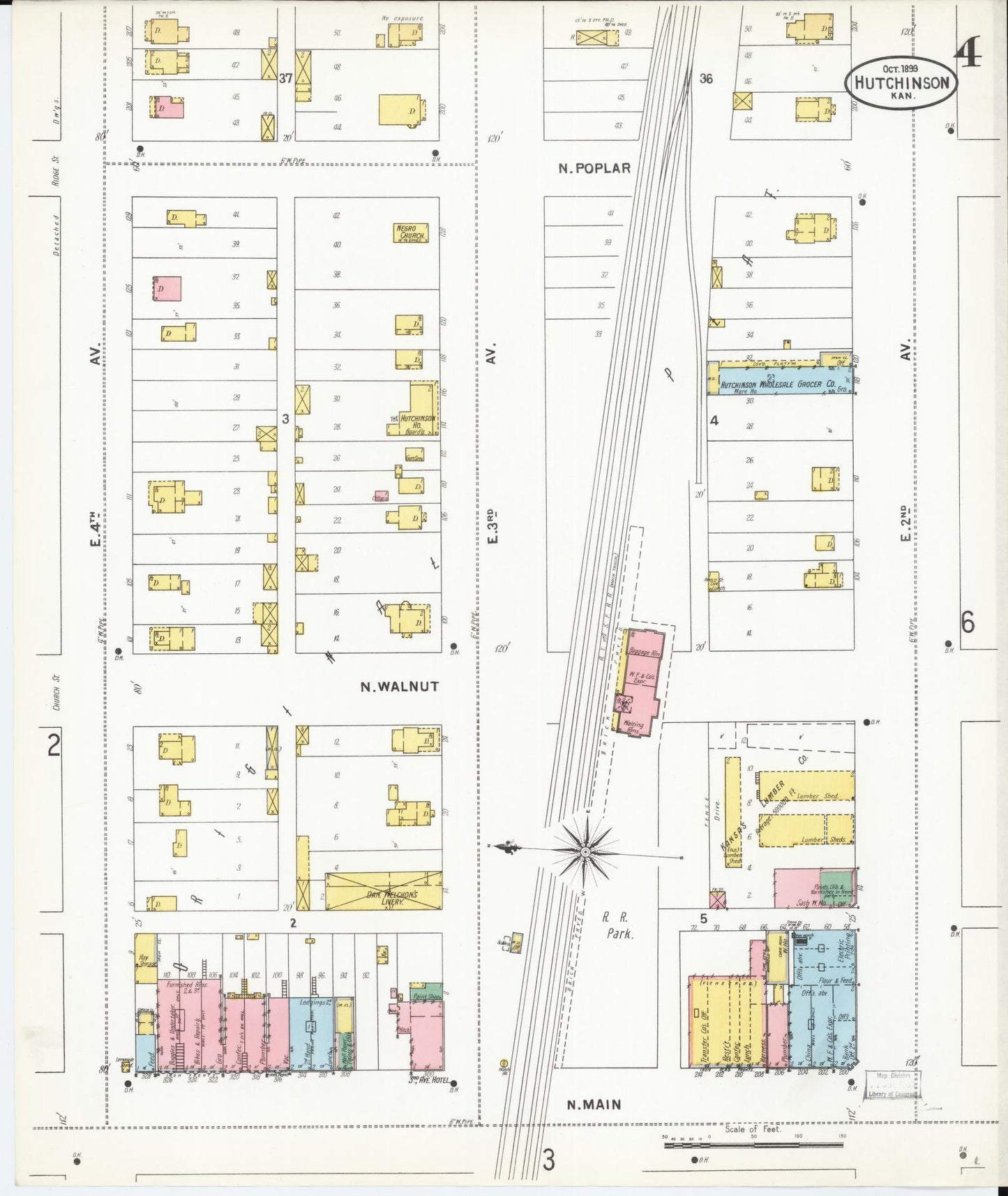 Sanborn Fire Insurance Map from Hutchinson, Reno County, Kansas (1899), Sheet #0004 - Complete Map Set gallery image, historic Sanborn map, vintage wall art, Kansas Kansas