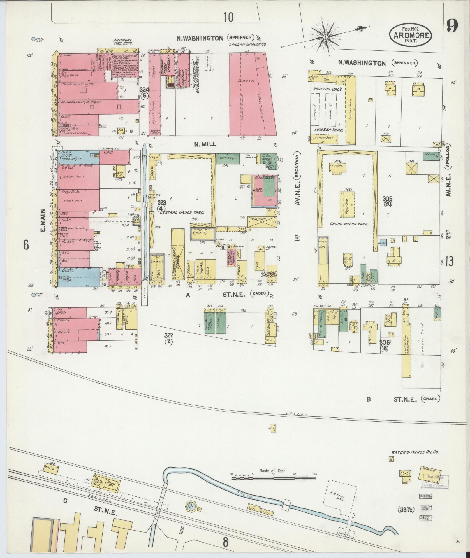 Sanborn Fire Insurance Map from Ardmore, Carter County, Oklahoma (1902), Sheet #0009 - Historic Sanborn Fire Insurance Map Print, vintage old map wall art, antique decor, genealogy gift, Oklahoma Oklahoma map