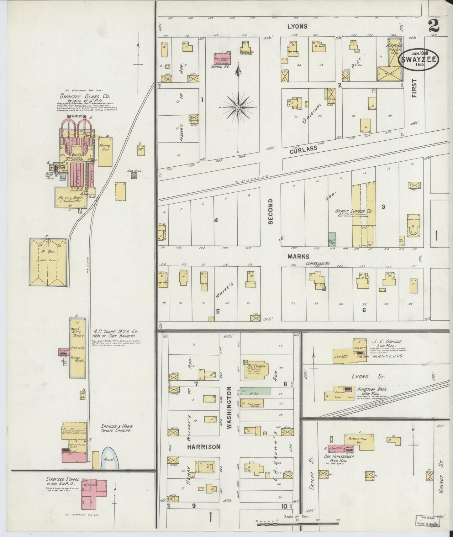 Sanborn Fire Insurance Map from Swayzee, Grant County, Indiana (1898), Sheet #0002 - Complete Map Set gallery image, historic Sanborn map, vintage wall art, Indiana Indiana